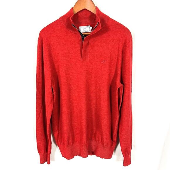 Southern Tide The Skipjack Lightweight Sweater Wool Blend 1/4 Zip Red Men sz MD - Picture 1 of 7